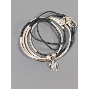 Lizzy James Wrap Bracelet Necklace Turtle Charm Leather Dark Green 20" Boho